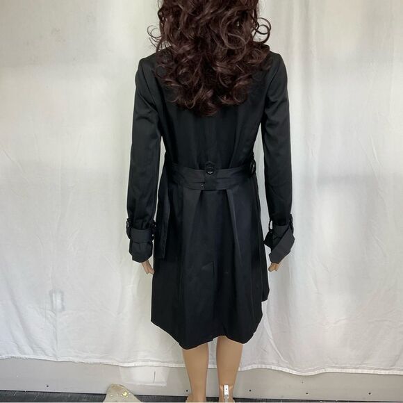 INC Double Breasted Belted Long Lightweight Trench Coat Black Gold Buttons S - Picture 12 of 15